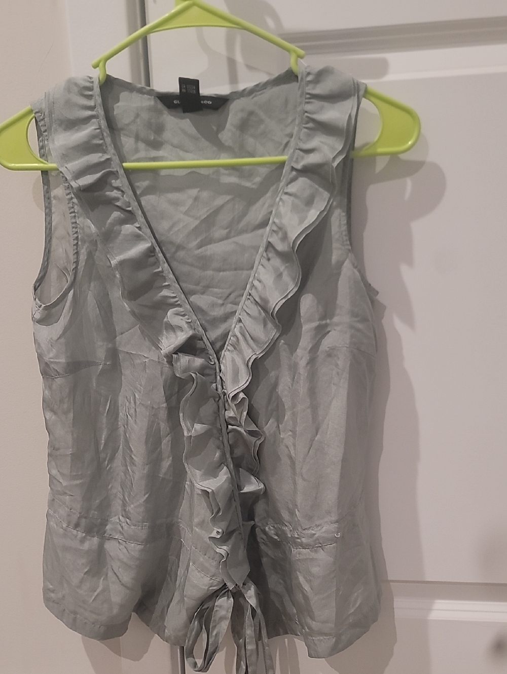 Club Monaco Gray Ruffle-Front Tie Sleeveless Camisole
